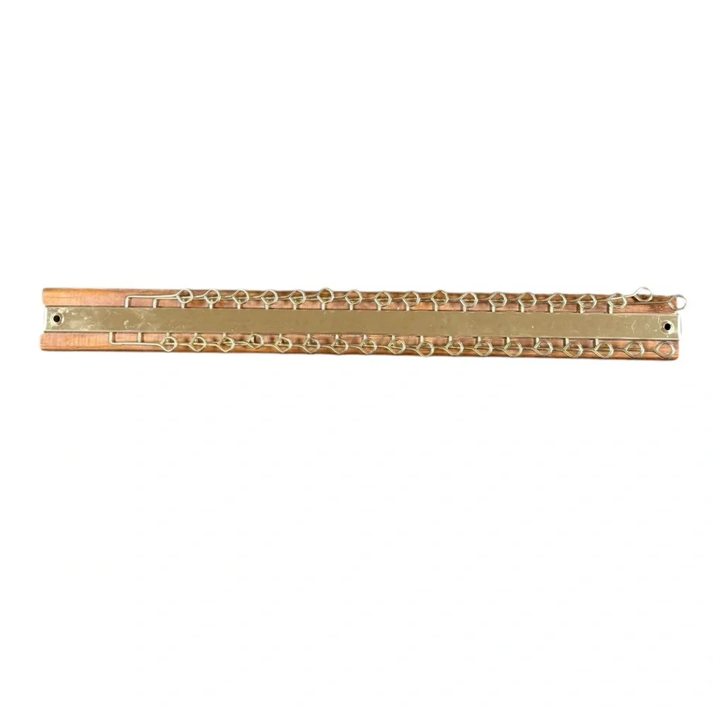 Vintage 36 Hook Wall/Door Mounted Tie Rack Mid Century Retro Wood Brass Colored
